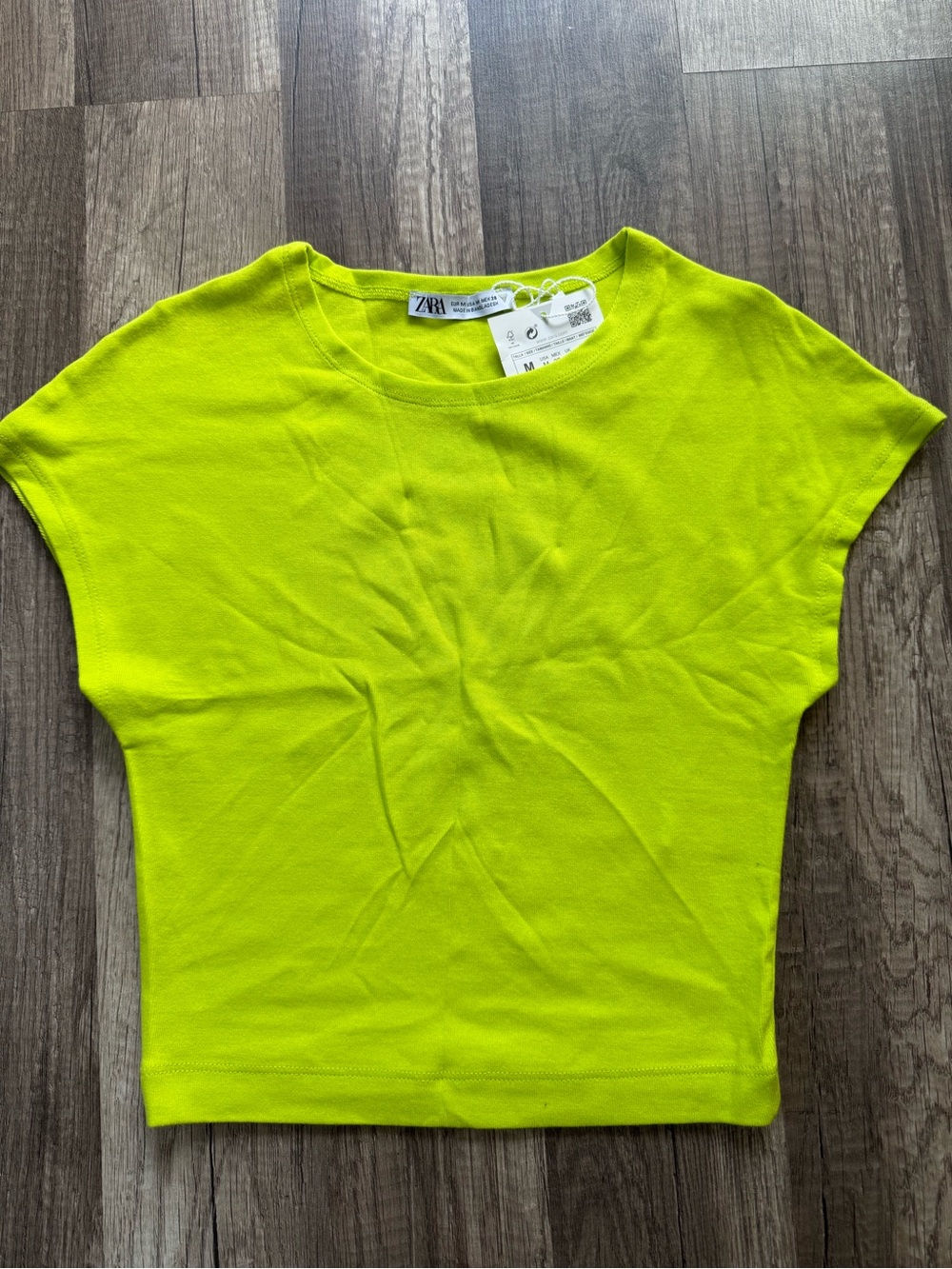 Zara Neon Lime Crew Neck Crop Top